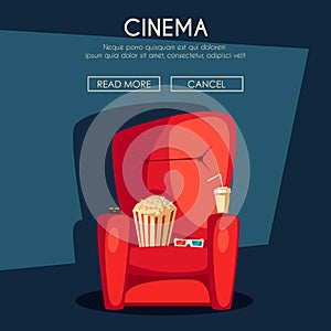 Cinema Night. Home movie watching. Cartoon vector illustration