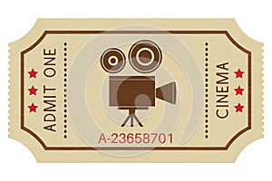 Cinema paper ticket. Old retro styled ticket