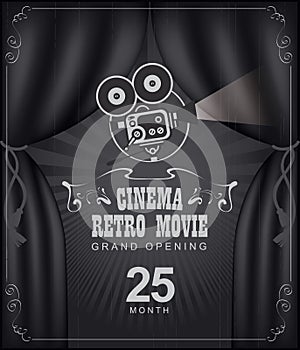 Cinema poster with black Curtains and camera