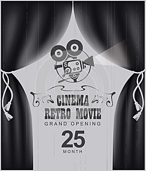 Cinema poster with black Curtains and camera