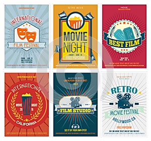 Cinema posters in retro style. Vintage movie flyers set. Perfect for ad, banner, print and more.