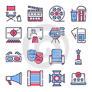 Cinema production color icons set.