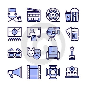 Cinema production color icons set.