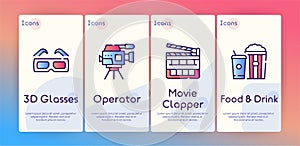 Cinema production color icons set.