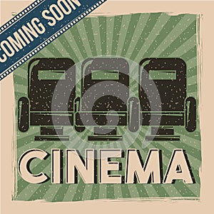 Cinema retro poster movie film coming soon seats decoration