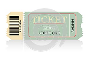 Cinema retro ticket with barcode. Movie ticket template. Realistic cinema theater admission pass mock up coupon. Vintage