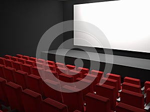 Cinema seats and white blank screen