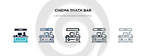 Cinema snack bar icon in different style vector illustration. two colored and black cinema snack bar vector icons designed in