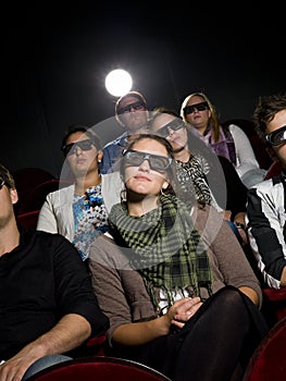 Cinema spectators with 3d glasses