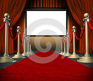 Cinema stage blank curtains red carpet