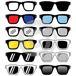 cinema style beach square glasses black yellow blue vect