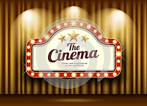 Cinema Theater and red sign light up curtains gold design background