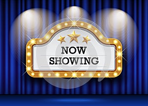 Cinema Theater and sign light up curtains blue design