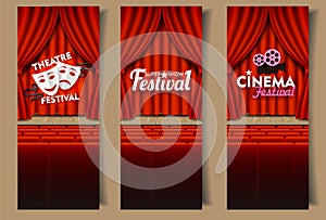 Cinema and theatre arts vector vertical banner template set