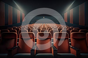 Cinema Theatre Interior Rows Of Empty Seats - Generative AI