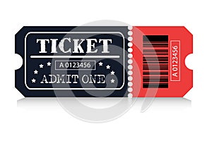 Cinema ticket with barcode. Movie ticket template. Realistic cinema theater admission pass mock up coupon. Vintage retro