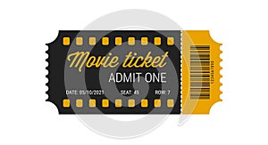 Cinema ticket with barcode vector icon