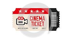 Cinema ticket with barcode vector icon