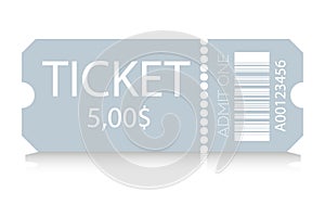 Cinema ticket with barcode vector icon. Movie ticket template. Realistic cinema theater admission pass mock up coupon