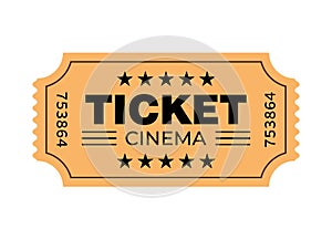 Cinema ticket with barcode vector icon. Movie ticket template. Realistic cinema theater admission pass mock up coupon. Vintage