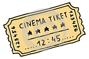 Cinema ticket hand drawn icon. Movie pass sketch