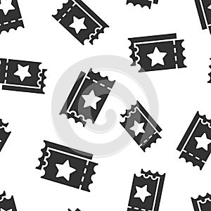 Cinema ticket icon in flat style. Admit one coupon entrance vector illustration on white isolated background. Ticket seamless