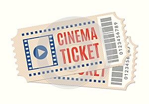Cinema ticket icon. Movie or film admission coupon. Two tickets. Vector illustration
