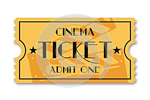 Cinema ticket isolated on background. Vintage admission movie ticket template