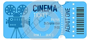 Cinema ticket layout. Movie event pass template