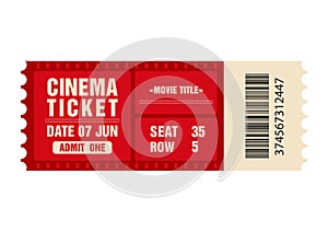 Cinema ticket. Movie ticket template isolated on white background