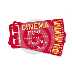 Cinema ticket. Pair of red tickets isolated on white background