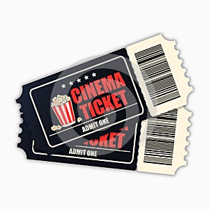 Cinema ticket. Template of black realistic movie tickets isolated on white background. Vector. photo