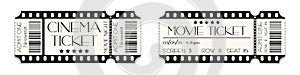 Cinema ticket template mockup with barcode. Vector illustration of realistic show admission in retro style. Vintage