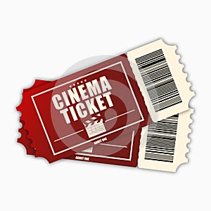 Cinema ticket. Template of red realistic movie tickets isolated on white background. Vector.