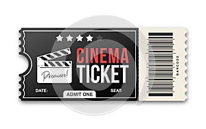 Cinema ticket on white background. Movie ticket template, black and red colors
