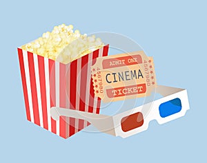 Cinema Tickets, Package of Popcorn and Glasses