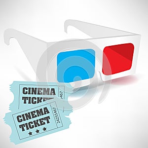 Cinema tickets and three dimensional glasses