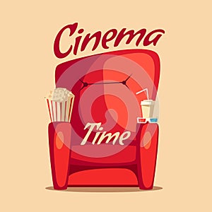 Cinema Time. Home movie watching. Cartoon vector illustration