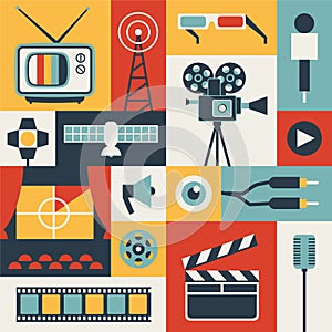 Cinema, vector flat illustration. icon set