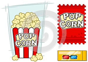 Cinema vector icons set stereo glasses popcorn