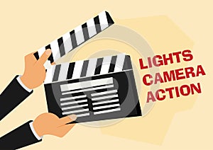 Cinema vector. Lights, camera, action flat vector