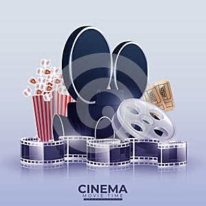 Cinema videocamera food clapboard and 3d glasses design, Movie video film media entertainment theme Vector illustration