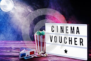 Cinema voucher concept with smoky atmosphere