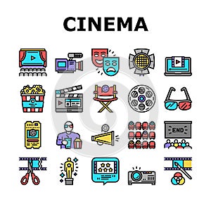 Cinema Watch Movie Entertainment Icons Set Vector