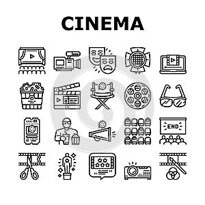 Cinema Watch Movie Entertainment Icons Set Vector