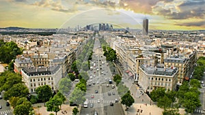 Cinemagraph.4k.View of la Defence district from Arc de Triomphe in Paris, France