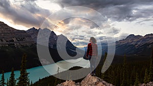 Cinemagraph Continuous Loop Animation of Adventurous Girl in Canadian Rockies