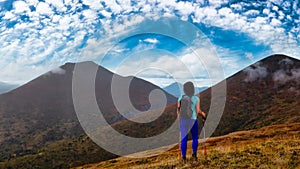 Cinemagraph Continuous Loop Animation. Adventurous Girl Hiking up the Nares Mountain