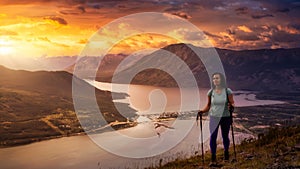 Cinemagraph Continuous Loop Animation. Adventurous Girl Hiking up the Nares Mountain