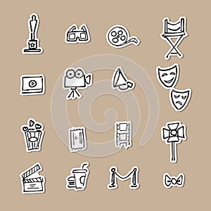 Cinemas and movies drawing icons paper cut